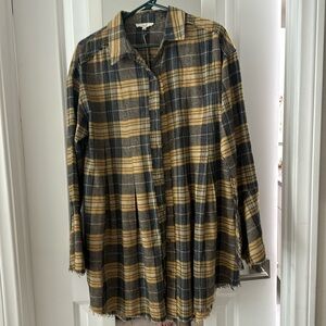 Women’s Easel yellow plaid flannel dress with bell sleeves